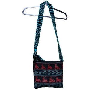 Embroidered Cat Morral Crossbody Shoulder‎ Bag One Size Black/Green/Red